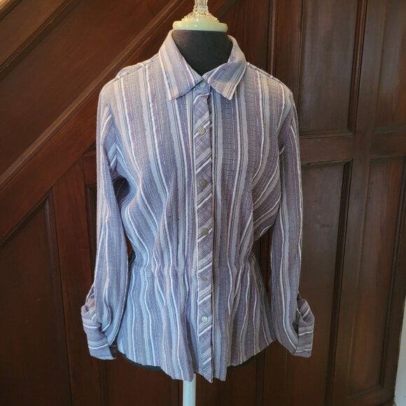 Christopher & Banks Tops - Christopher & Banks Womens Striped Button-Up Shirt L Purple Drawstring Waist